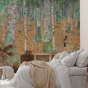 Birch tree forest, nature wallpaper, tree wall mural, vintage wall art home decor peel and stick self adhesive or traditional wallpaper