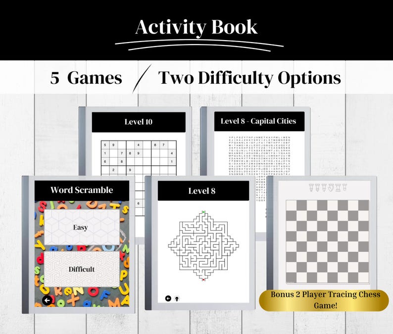 Mindful Activity Book Compatible with the Remarkable 2, Kindle Scribe and Boox | Word Searches, Sudoku, Line Maze, Word Scramble and Chess image 2