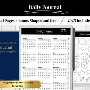 2025 Daily Journal / Diary Template für das reMarkable Paper Pro | Mit Ablaufverfolgungs-Icons
