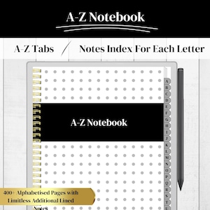 A-Z Notizbuch für das reMarkable Paper Pro | Alphabetische Tabs mit Notizen für Kunden, Verkäufe, Adressen, alphabetische Notizen und mehr