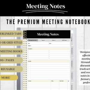 Modello di note di riunione compatibile con Remarkable 1 e 2 / Modello di verbale di riunione / Modello di agenda / Quaderno di riunione / PDF