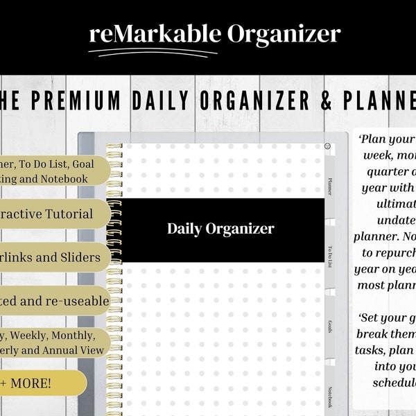 Remarkable 2 Daily Planner | Premium Undated Daily Organizer | Weekly, Monthly, Quarterly, Annual View | Limitless Use PDF With Tutorial