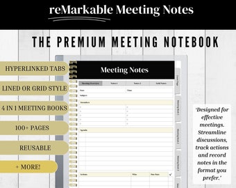 Remarkable Meeting Notes | Remarkable 2 template | Meeting Minutes Template | Remarkable Meeting Agenda Template | Meeting Notebook | PDF