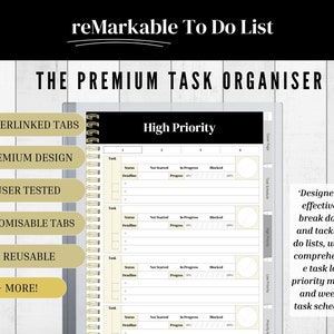 Remarkable To Do List, reMarkable 2 Template, reMarkable Digital Task Organiser, Weekly Task List Schedule, reMarkable 1 & 2 PDF To-Do List