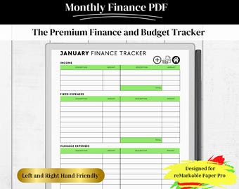Finance Template for the reMarkable Paper Pro  | Personal Finance and Budget Tracker