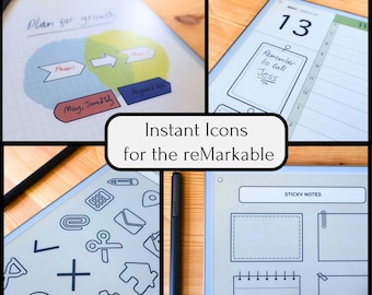 Icônes instantanées pour le reMarkable, assortiment de variétés, images prêtes à sélectionner, aucun traçage requis, formes remplies, rM 1, 2 et Paper Pro pris en charge
