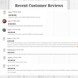 May include: Screenshot of recent customer reviews for a digital product. The reviews are positive and highlight the product's ease of use, helpfulness, and value for money.