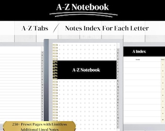 A-Z Notebook Compatible with the reMarkable 1 & 2  | Alphabetical Tabs for Clients, Sales, Addresses, Passwords Etc