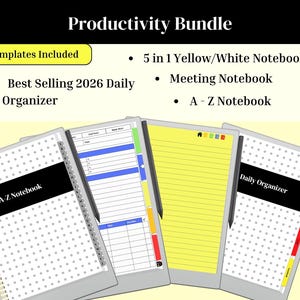 Sjabloonbundel voor de reMarkable Paper Pro | 2026 Daily Organizer, vergadernotitieboekje, A-Z Notes, 5-in-1 notitieboek + gratis gewoontetracker