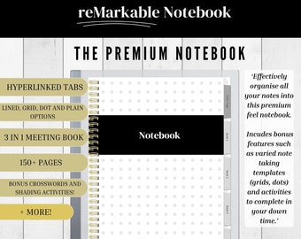 ReMarkable Notebook, reMarkable 1 and 2 Digital Lined Template, Additional Grid, Dot and Blank Pages, Bonus Mindful Activity, PDF Template