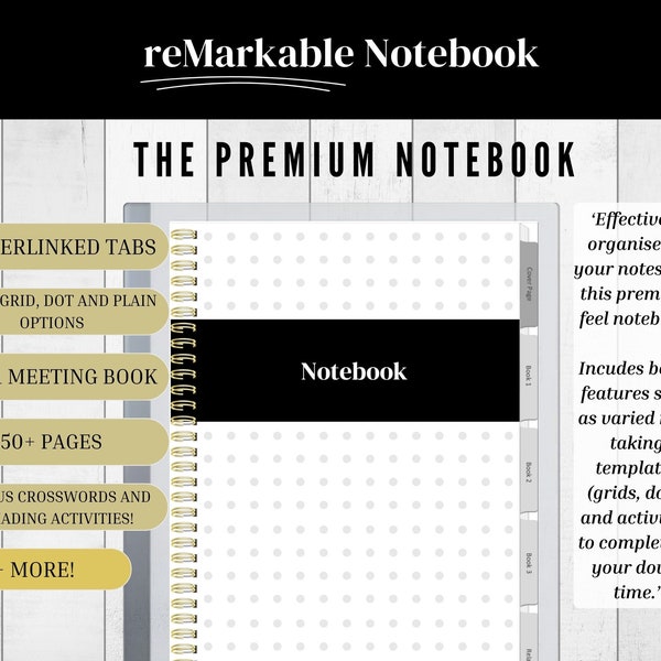 ReMarkable Notebook, reMarkable 1 and 2 Digital Lined Template, Additional Grid, Dot and Blank Pages, Bonus Mindful Activity, PDF Template