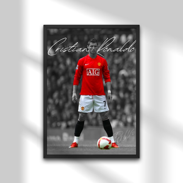 Affiche de Cristiano Ronaldo, CR7, impression numérique Man U 2007-2008, icône de football en téléchargement immédiat, art inspiré de Manchester United de haute qualité