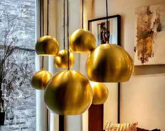 Gold Metal Pendant Light, Round Hanging Lamp, Modern Pendant Light, Gold Hanging Lamp, Unique Pendant Lamp, Dining Room Pendant