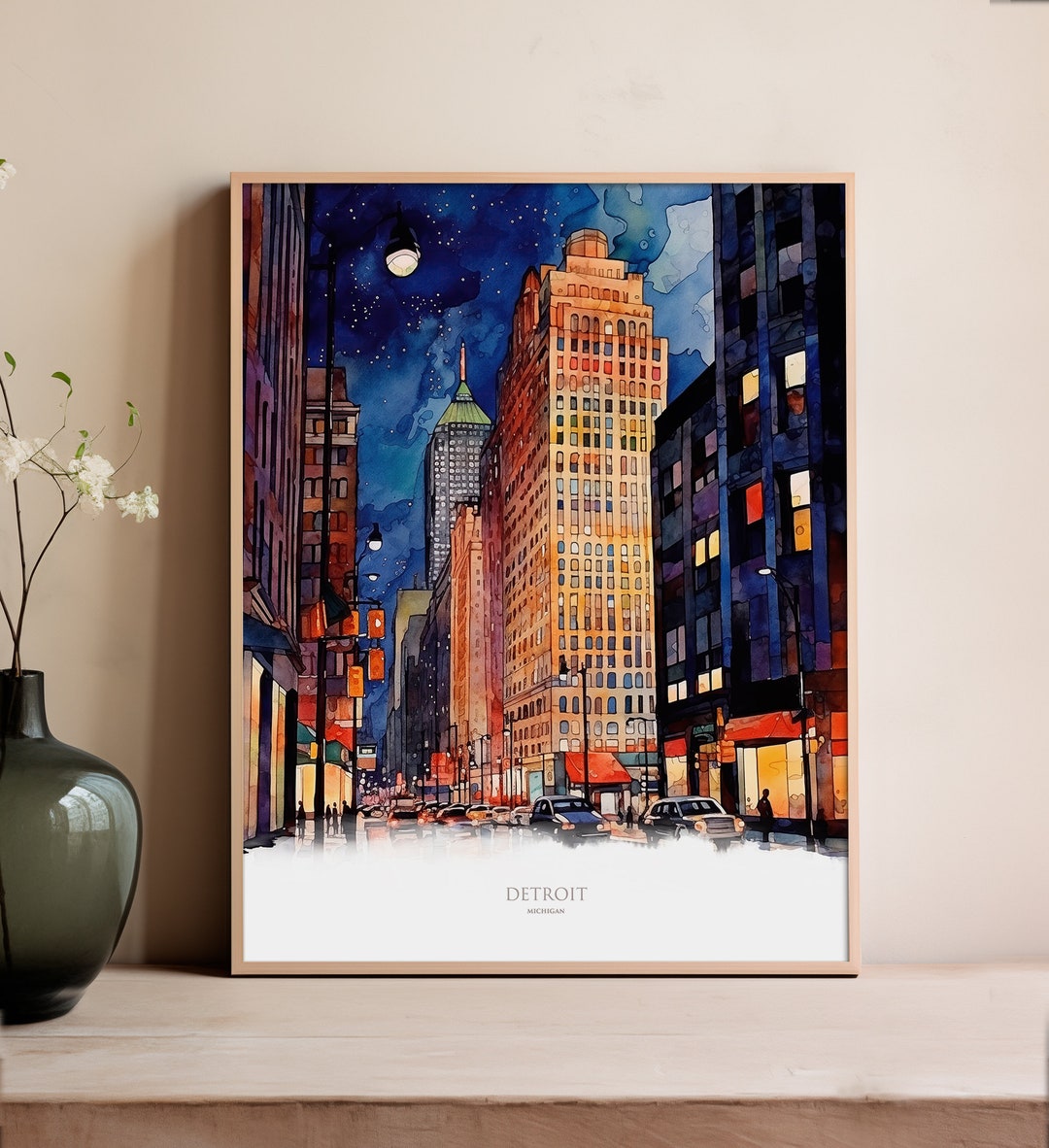 Detroit Print Watercolor Detroit Poster Detroit Gift Michigan Print