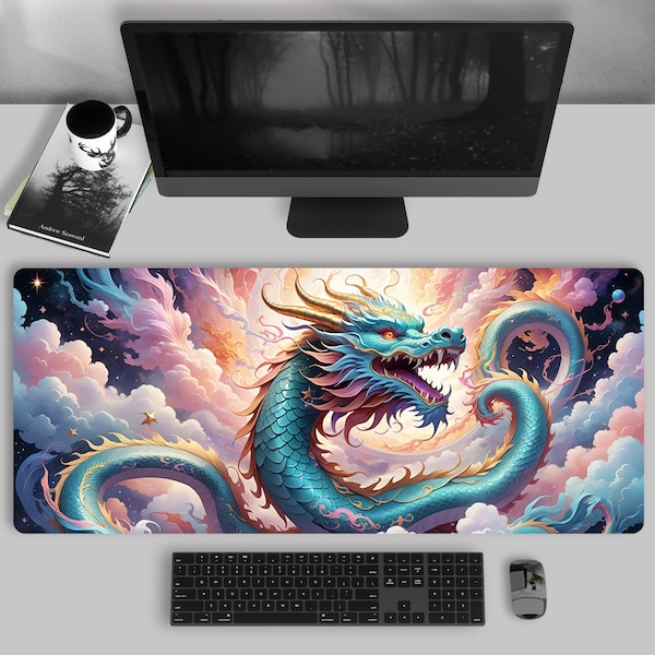 Dreamy Pastel Dragon Desk Mat, Gaming Mouse Pad, Laptop Mat, Pc Desk Accessories, Desk Decor Chinese New Year, Colorful