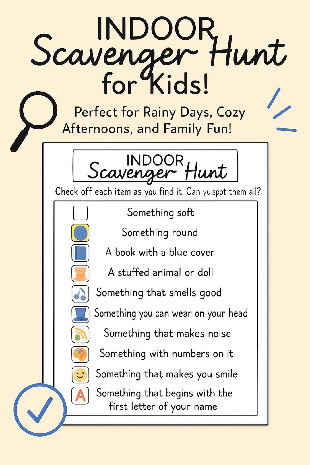 Indoor Scavenger Hunt for Kids – Printable Indoor Activity With Reward ...