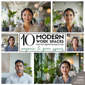 Modern Office Zoom Background: Organic Green Spaces (10-Pack Digital Download)