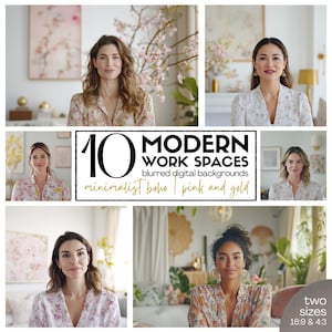 Boho Office Zoom Background 10-Pack, Virtual Background for Home Office, Digital Download, Feminine Aesthetic, Meeting Backdrop, Pink & Gold