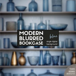 Blue Glass Blurred Bookcase Photo, Home Office Zoom Background, Teams Background for Video Calls, Virtual Backdrop Download