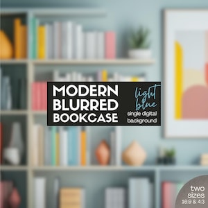 Light Blue Blurred Bookcase Photo, Home Office Zoom Background, Teams Background for Video Calls, Virtual Backdrop Download