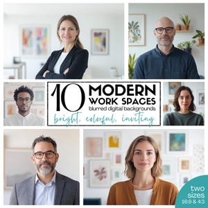 Paquete de 10 fondos de oficina modernos para Zoom, fondo virtual para oficina en casa, descarga digital, fondo profesional para reuniones, galería de pared