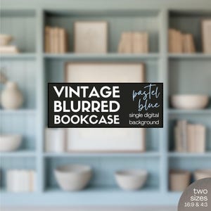 Pastel Blue Blurred Bookcase Photo, Home Office Zoom Background, Teams Background for Video Calls, Vintage Virtual Backdrop