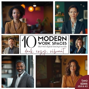 Modern Office Zoom Backgrounds: Dark & Cozy (10-Pack Digital Download)