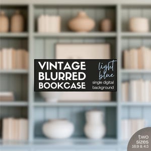 Pale Blue Blurred Bookcase Photo, Home Office Zoom Background, Teams Background for Video Calls, Vintage Virtual Backdrop