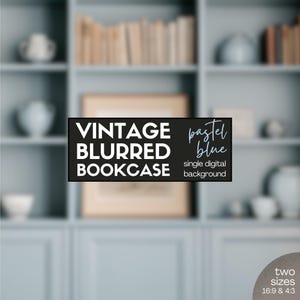 Pastel Blue Vintage Blurred Bookcase Photo, Home Office Zoom Background, Teams Background for Video Calls, Virtual Backdrop