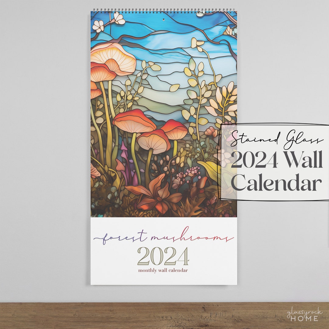 Stained Glass Forest Mushrooms 2024 Wall Calendar, Month at A Glance