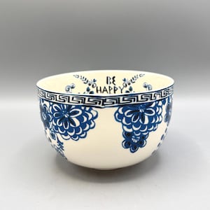 Scented Soy Candle - 25oz - Be Happy Blue Floral Bowl,Large Candles,Gift for Her - Anthropologie - Assorted Bowls - Repurposed & Sustainable bild 1