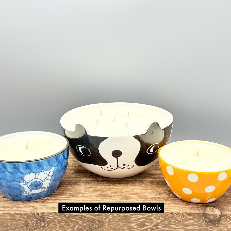 Scented Soy Candle - 25oz - Be Happy Blue Floral Bowl,Large Candles,Gift for Her - Anthropologie - Assorted Bowls - Repurposed & Sustainable bild 15