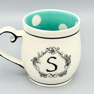 Custom Scented Soy Candle - 13oz - Katie Mandy Letter S Mug Teal Polka Dot Interior - Anthropologie - Mugs - Repurposed & Sustainable image 5