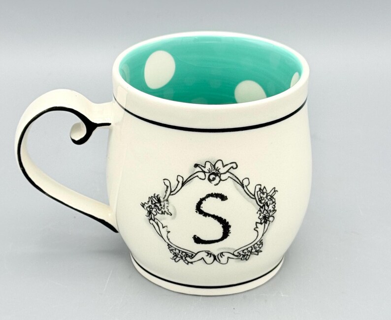 Custom Scented Soy Candle - 13oz - Katie Mandy Letter S Mug Teal Polka Dot Interior - Anthropologie - Mugs - Repurposed & Sustainable image 5