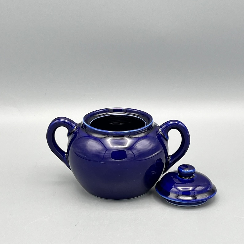 Cobalt Blue Two Handled Sugar Bowl with Lid - Made into Custom Scented 8oz Soy Candle - Repurposed and Eco Friendly