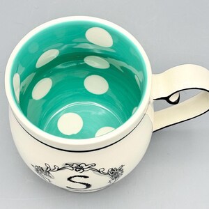 Custom Scented Soy Candle - 13oz - Katie Mandy Letter S Mug Teal Polka Dot Interior - Anthropologie - Mugs - Repurposed & Sustainable image 4