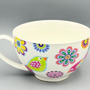 Custom Scented Soy Candle - 29oz - Bright Funky Birds Flowers Patterned Mug - Ciroa - Assorted Bowls - Repurposed & Sustainable