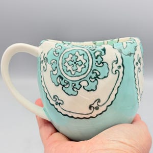 Custom Scented Soy Candle - 11oz - Gloriosa Mint Green Mandala Stoneware Mug - Anthropologie - Mugs - Repurposed & Sustainable image 2