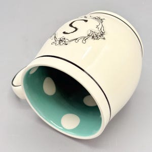 Custom Scented Soy Candle - 13oz - Katie Mandy Letter S Mug Teal Polka Dot Interior - Anthropologie - Mugs - Repurposed & Sustainable image 8