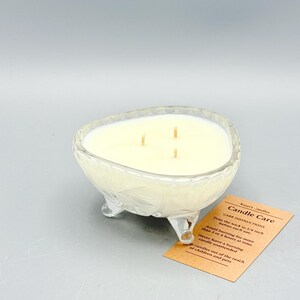 Ready to Buy 5oz "Lavender Silk" Scented Soy Candle - Made in Repurposed Vintage Triangular Pinwheel Patterned Three Footed Crystal Bowl