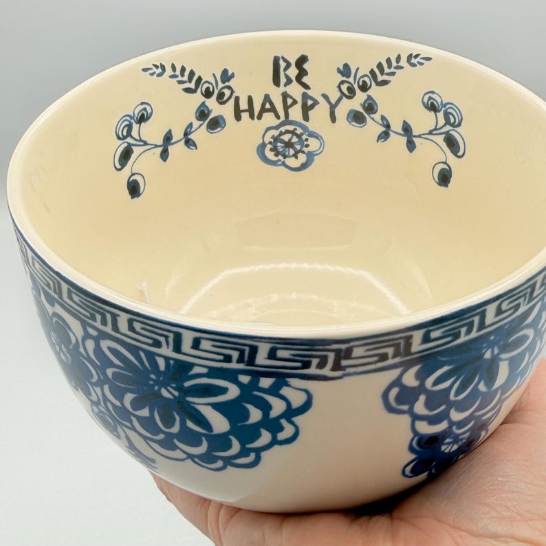 Scented Soy Candle - 25oz - Be Happy Blue Floral Bowl,Large Candles,Gift for Her - Anthropologie - Assorted Bowls - Repurposed & Sustainable bild 2