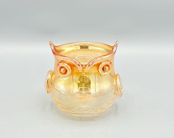 Custom Scented Soy Candle - 8oz - Unique Amber Crackle Glass Owl Candle Holder - Hand Curated - Candle Holders - Repurposed & Sustainable