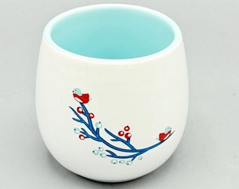 Custom Scented Soy Candle - 6oz - Bough Blossom Patterned Nordic Mug With Red Birds - DAVIDsTEA - Mugs - Repurposed & Sustainable
