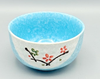 Custom Scented Soy Candle - 15oz - Light Blue Cherry Blossom Bowl, Ceramic Decor - Hand Curated - Assorted Bowls - Repurposed & Sustainable