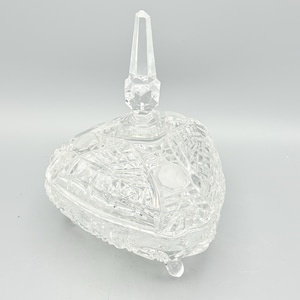 Vintage Lead Crystal Footed Triangular Candy Dish with Lid and Tall Finial Accent- Made into Custom Scented 15oz Soy Candle - Repurposed