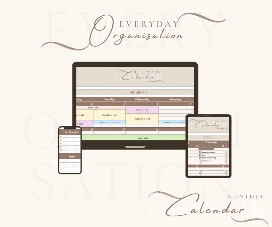 Monthly Calendar Template | Google Sheets | Editable Digital Planner ...