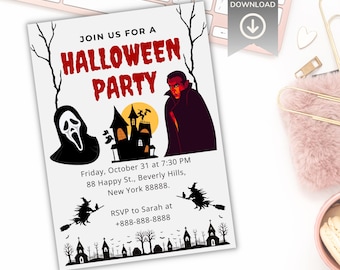 Edytowalne zaproszenie na urodziny na Halloween: Upiorne zaproszenie na imprezę, szablon Canva (5x7 do pobrania w wersji cyfrowej)