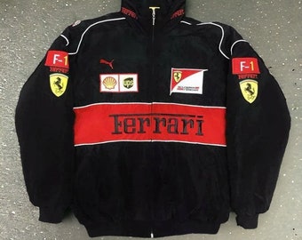 Ferrari F1 Jacke - Bestickte Rennjacken, Y2K Rennjacken, 90er Jahre Rennsport Fan, F1 Geschenke, Geschenke für Freundin, Formel-1 Jacke