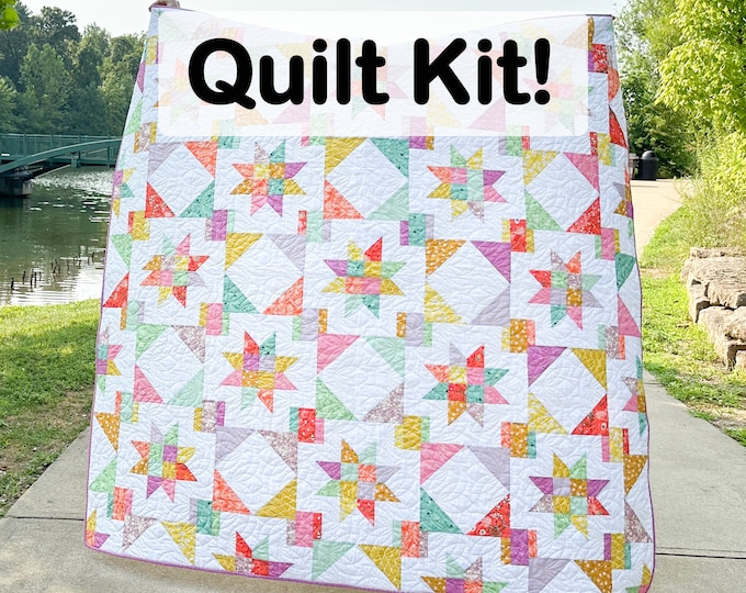 Early Hours Quilt Kit | Bright Pastel Quilt Large Throw, Includes Pattern (72" x 72")