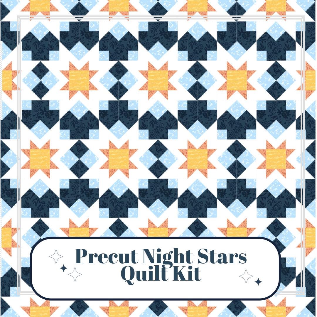 Precut Quilt Kit - Ready to Sew! | Night Stars | Includes Printed Pattern | 64" x 80"  |Quilt in a bag